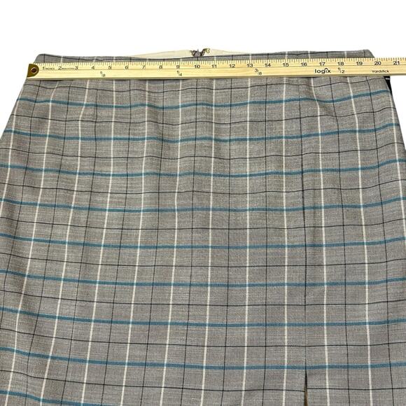 Tahari ASL Plaid Skirt Womens Size 18 Tan Black Turquoise Lined Career Work NWT - Picture 9 of 12